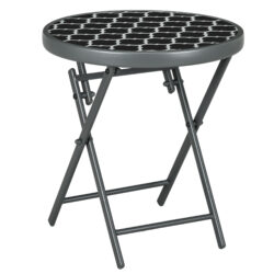 Outsunny Φ45cm Outdoor Side Table, Round Folding Patio Table with Imitation Marble Glass Top, Small Coffee Table, Black Aosom UK