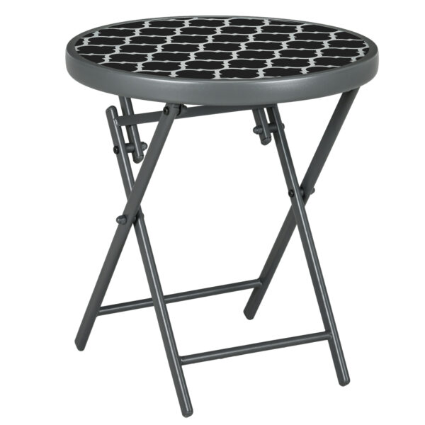 Outsunny Φ45cm Outdoor Side Table, Round Folding Patio Table with Imitation Marble Glass Top, Small Coffee Table, Black Aosom UK