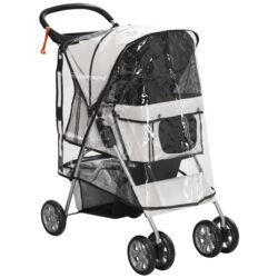 PawHut Compact Dog Stroller with Waterproof Cover, Lightweight Pet Buggy with Drink Holder, Undercarriage Basket, Safety Reflectors, Grey Aosom UK