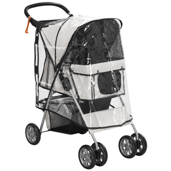 PawHut Compact Dog Stroller with Waterproof Cover, Lightweight Pet Buggy with Drink Holder, Undercarriage Basket, Safety Reflectors, Grey Aosom UK