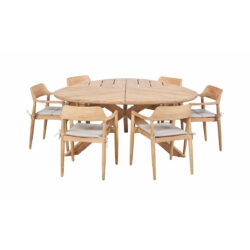 Reuleaux Outdoor 6 Seater Dining Set - Natural Wood & Oatmeal