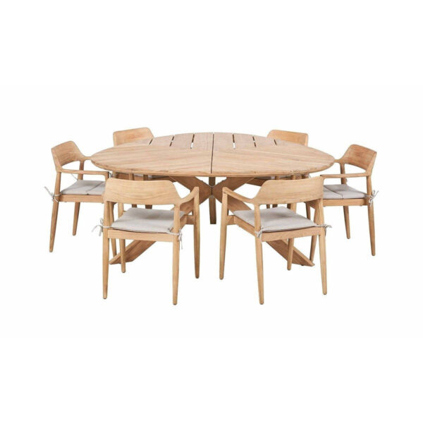 Reuleaux Outdoor 6 Seater Dining Set - Natural Wood & Oatmeal