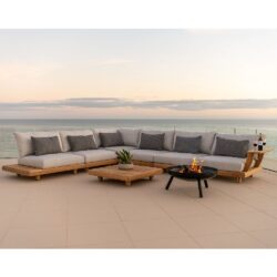 Sauchie Outdoor Lounger Set With Coffee Table In Teak And Grey