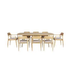 Solina Outdoor 8 Seater Dining Set - Natural Wood & Oatmeal