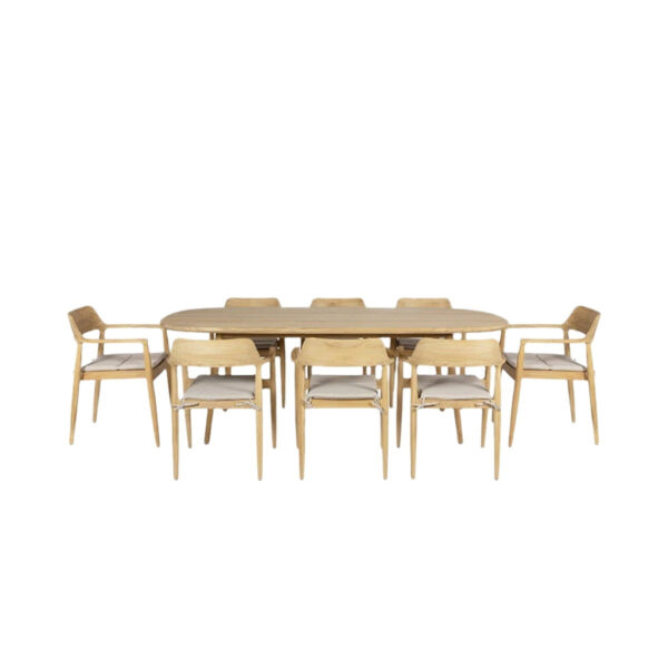Solina Outdoor 8 Seater Dining Set - Natural Wood & Oatmeal