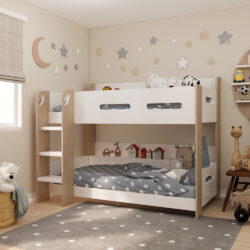 Solus - Single - Bunk Bed with Shelving - White/Oak - Wooden - 3ft