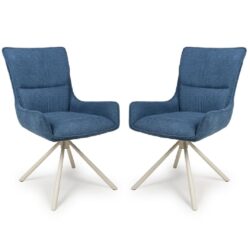 Tirana Blue Fabric Dining Chairs In Pair