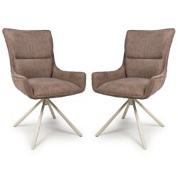 Tirana Coffee Fabric Dining Chairs In Pair