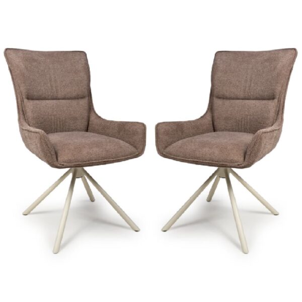 Tirana Coffee Fabric Dining Chairs In Pair