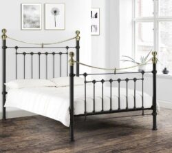 Victoria - Double Satin Black Metal Bed Frame - 4ft6 - Victorian Style - Opulent Brass Finials - Happy Beds