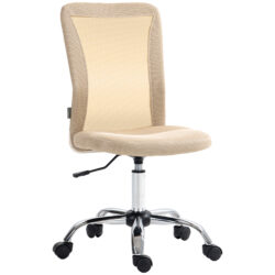 Vinsetto Computer Desk Chair, Mesh Office Chair with Adjustable Height and Swivel Wheels, Armless Study Chair, Beige Aosom UK