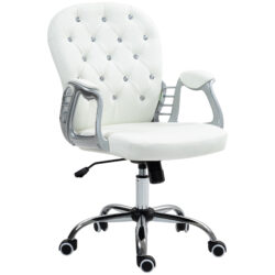 Vinsetto Home Office Chair with 360° Swivel, PU Diamante Padded, Base 5 Castor Wheels, Ergonomic Desk Chair for Home Work, White Aosom UK