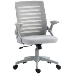 Vinsetto Mesh Office Chair with Flip-up Armrests, Adjustable Height, Swivelling and Tilting Seat, Ergonomic Desk Chair, Grey Aosom UK