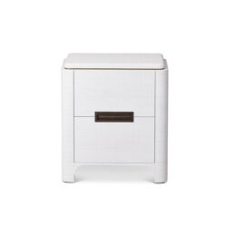 Vitros Bedside Table - White Saw Cut Oak & Antique Brushed Brass