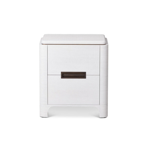 Vitros Bedside Table - White Saw Cut Oak & Antique Brushed Brass