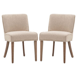 Worland Taupe Fabric Dining Chairs With Wooden Legs In Pair