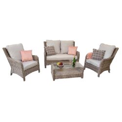 Abobo Rattan Garden 2 Seater Sofa Set With Coffee Table In Grey