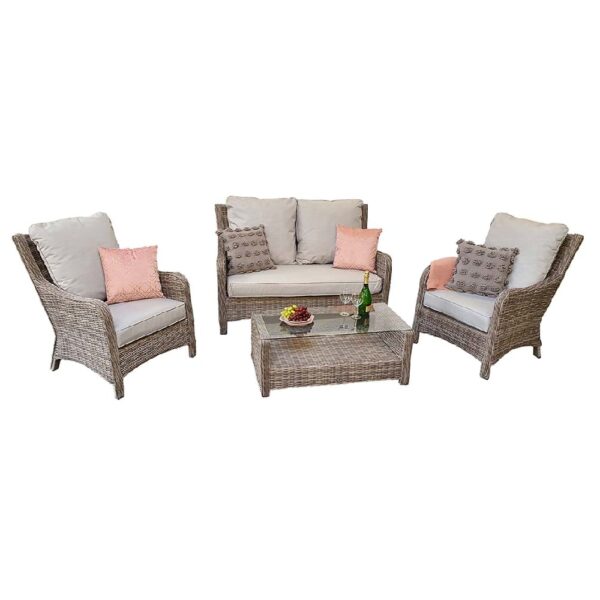 Abobo Rattan Garden 2 Seater Sofa Set With Coffee Table In Grey