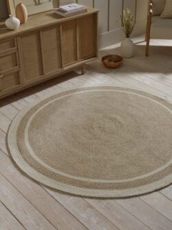 Agna Round Border Rug - Natural & Off White