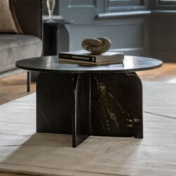 Akron Marble Round Coffee Table In Black