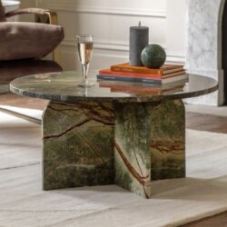 Akron Marble Round Coffee Table In Ember