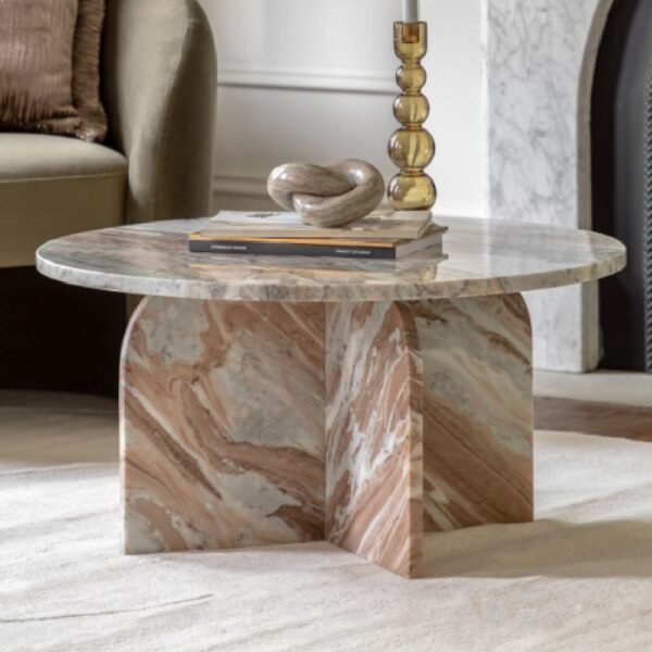 Akron Marble Round Coffee Table In Natural