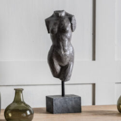 Almont Polyresin Female Sculpture With Black Stone Base In Grey
