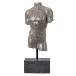 Almont Polyresin Male Sculpture With Black Stone Base In Grey