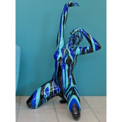Amorous Large Kneeling Yoga Lady Sculpture In Black And Blue