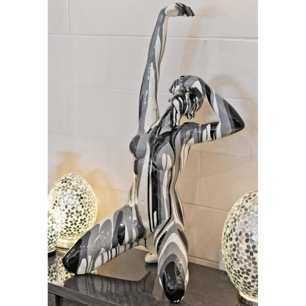 Amorous Large Kneeling Yoga Lady Sculpture In Black And White