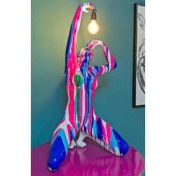 Amorous Large Kneeling Yoga Lady Sculpture In Pink And Blue