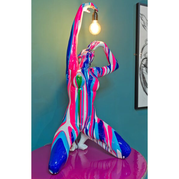 Amorous Large Kneeling Yoga Lady Sculpture In Pink And Blue