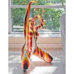 Amorous Large Kneeling Yoga Lady Sculpture In Red And Orange