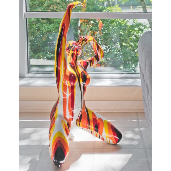 Amorous Large Kneeling Yoga Lady Sculpture In Red And Orange