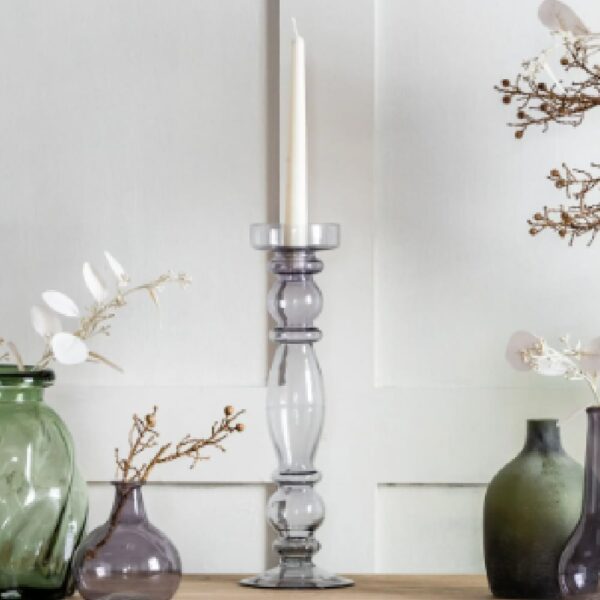 Barco Glass Traditional Candle Holder In Grey