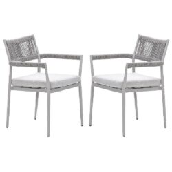 Barrie Taupe Aluminium Dining Chairs With Cushion In Pair