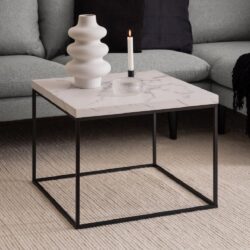 Bellmore Wooden Square Coffee Table In White Marble Effect