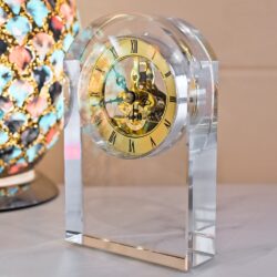 Bogota Crystal Glass Oval Mantle Clock Ornament In Clear And Gold