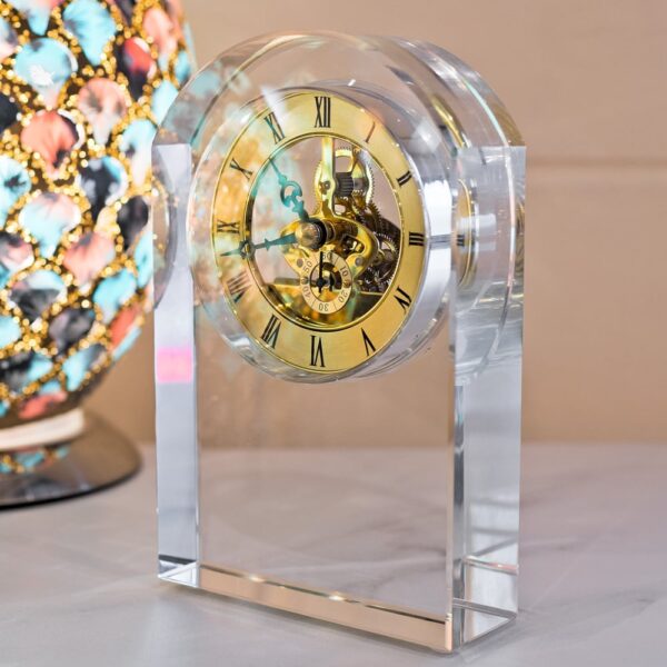 Bogota Crystal Glass Oval Mantle Clock Ornament In Clear And Gold
