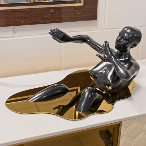 Boston Resin Bathing Lady Sculpture With Gold Base In Black