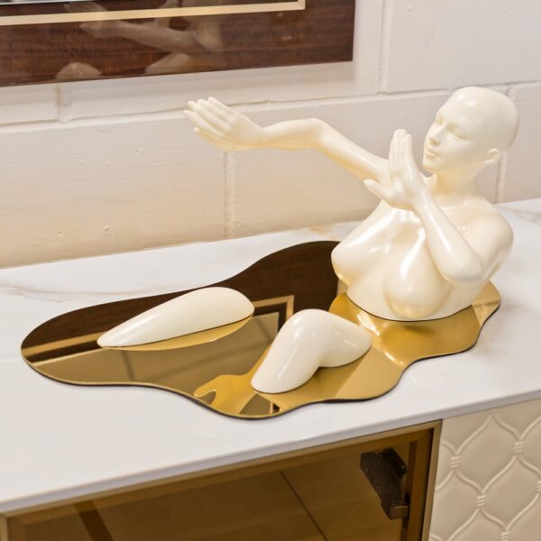 Boston Resin Bathing Lady Sculpture With Gold Base In Cream