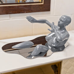Boston Resin Bathing Lady Sculpture With Silver Base In Grey