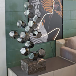 Breccia Resin Rhombic Dodecahedron Tower Sculpture In Titanium