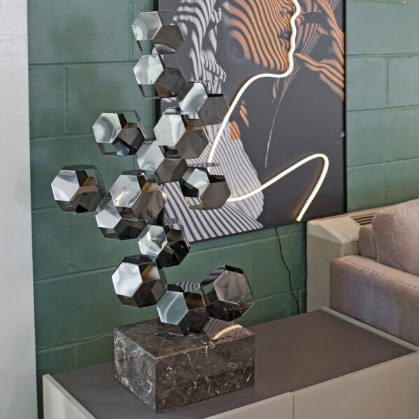 Breccia Resin Rhombic Dodecahedron Tower Sculpture In Titanium