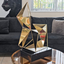 Burleson Polygon Sculpture With Black Metal Base In Gold