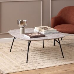 Caldwell Wooden Square Coffee Table In Grey Marble Effect