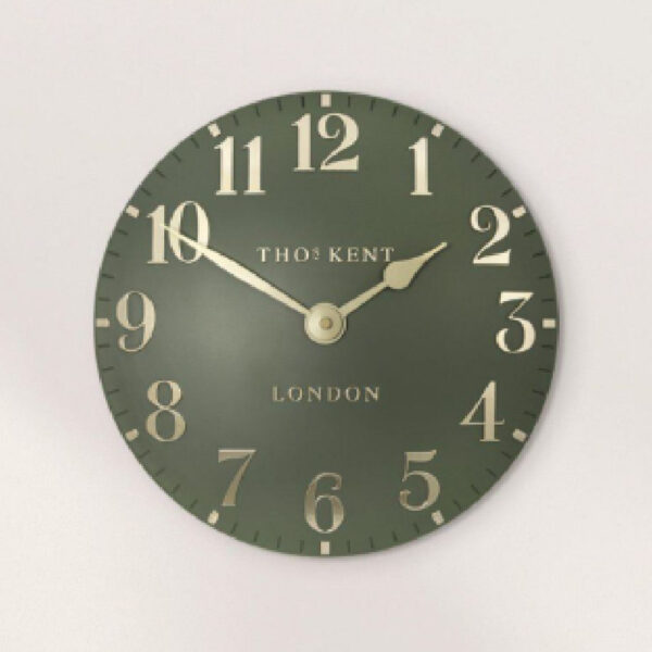 Chantilly Medium Metal Mantel Clock In Lichen Green