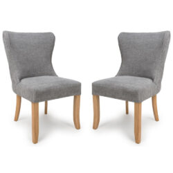 Clifton Grey Fabric Dining Chairs With Oak Legs In Pair