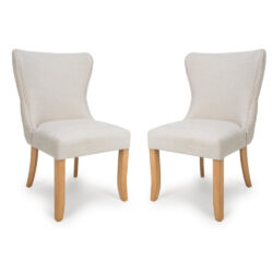 Clifton Linen Fabric Dining Chairs With Oak Legs In Pair
