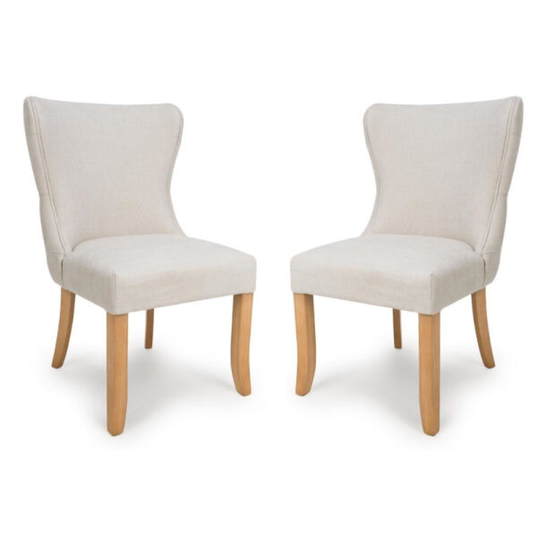Clifton Linen Fabric Dining Chairs With Oak Legs In Pair